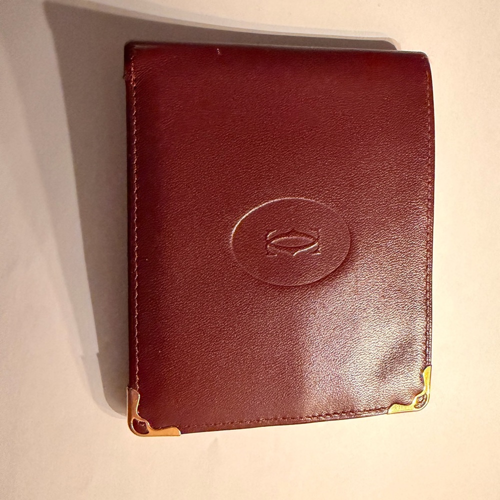 Cartier Burgundy Leather Bifold Wallet with Gold Corners